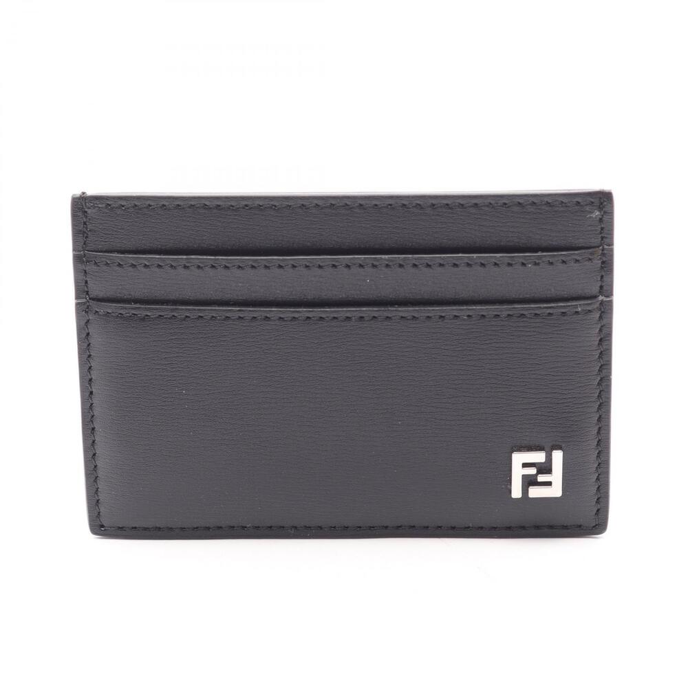 Fendi FF Square red Card Case Leather Accessory Black